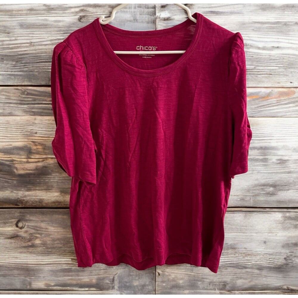 Chico's Women's Magenta Pink Cotton Blend Knit‎ Basic T-Shirt XL Size 3 Botanic